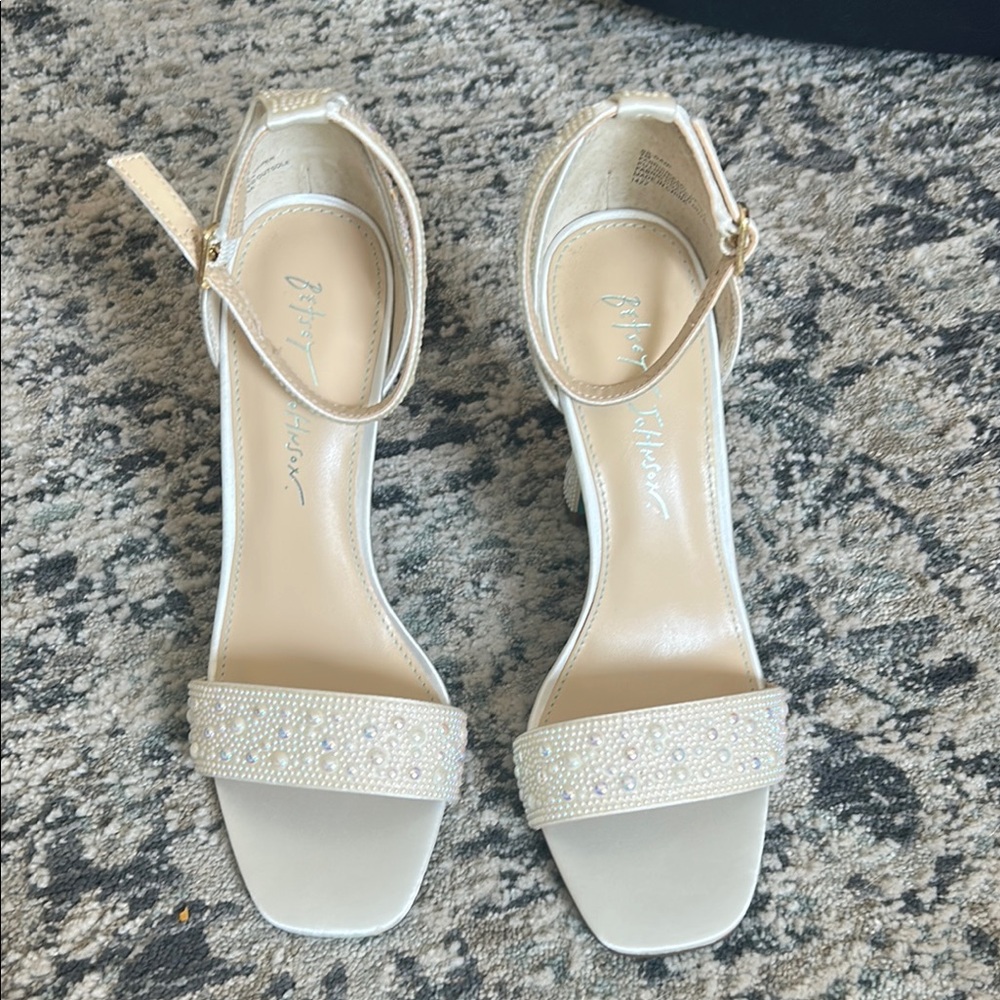Betsey Johnson Cream Heeled Sandals with Ankle Strap wedding bridal